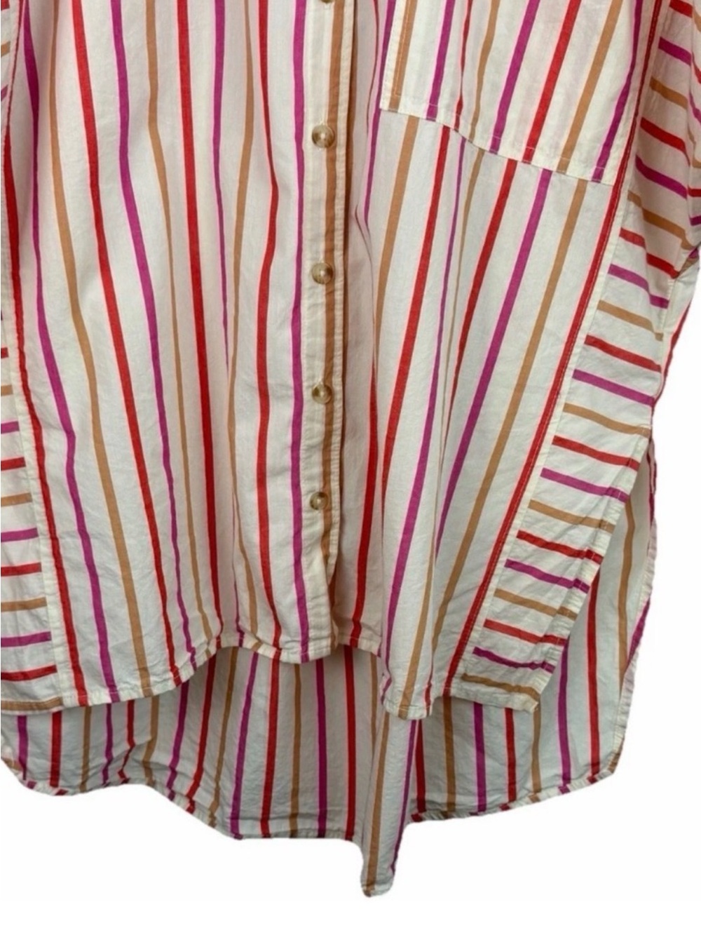 Pilcro | Cream Red Pink Stripe Painter Button Down Shirt - Picture 2 of 3